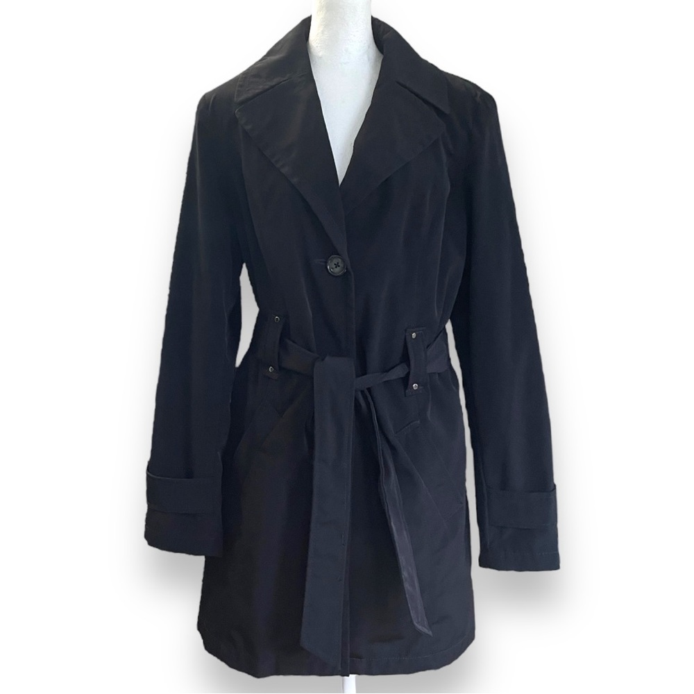 Croft & Barrow Black Belted Waterproof Trench Coat Size Medium